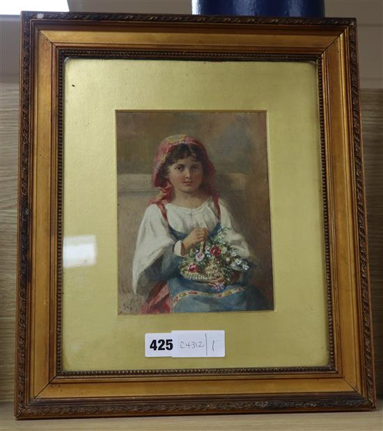 Mary Ann Eliza Hine (Nee Egerton 1817-1901), watercolour, Italian flower girl, signed and dated 1873,